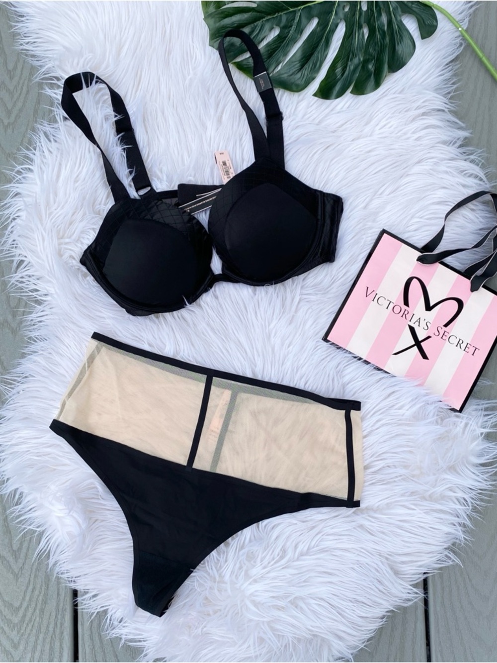 Victorias Secret Black Mesh Bra and Underwear Set